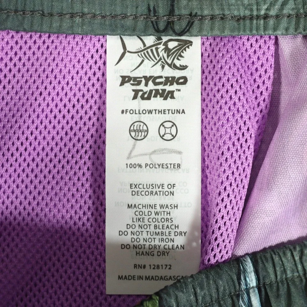 Psycho Tuna Swim Trunks Mens M Charcoal Reel Em‎ In Bass Fishing Shorts Beach